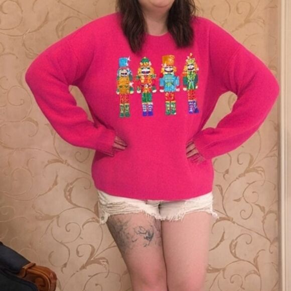 Double Take Sequin Holiday Long Sleeve Pink Nutcracker Christmas Sweater sz XL - Picture 6 of 6